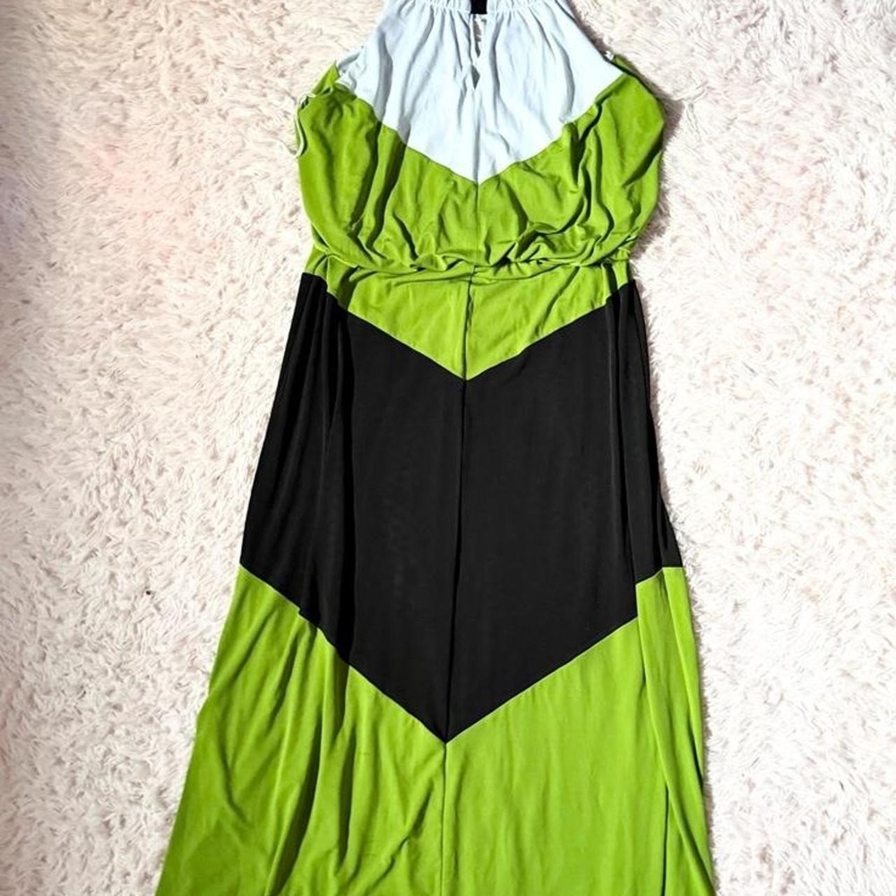 Neon Colorblock Slinky Quirky Maximalist Statement High Neck Maxi Dress Womens M